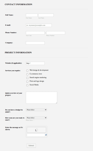 Get A Quote Web Design Form Template