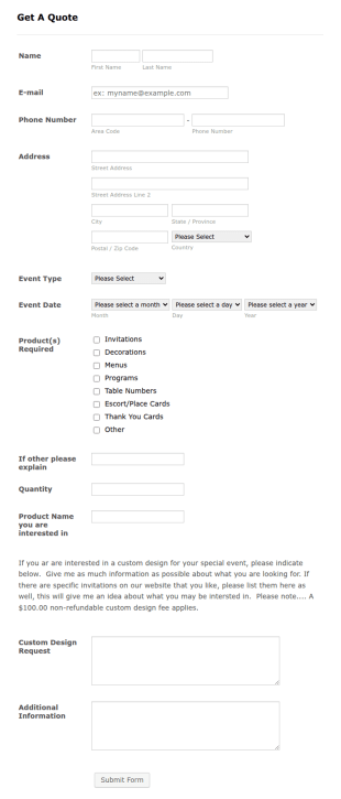Get A Quote Form Template