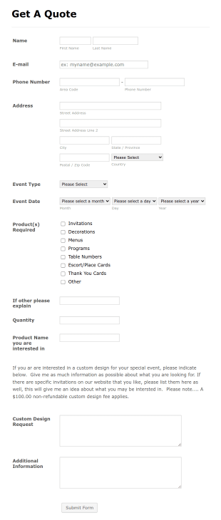 Get A Quote Form Template
