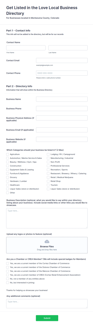 Get Listed In The Love Local Business Directory Form Template
