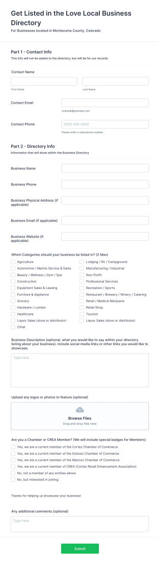 Get Listed In The Love Local Business Directory Form Template