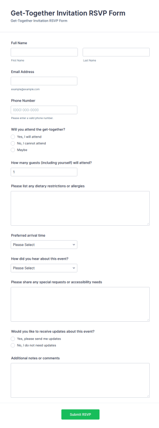 Get Together Invitation RSVP Form Template