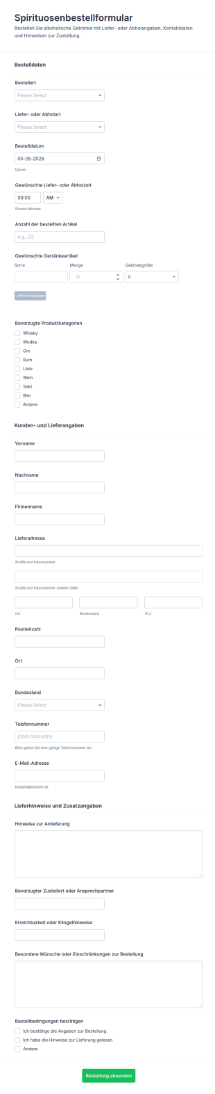 Getränkebestellungsformular