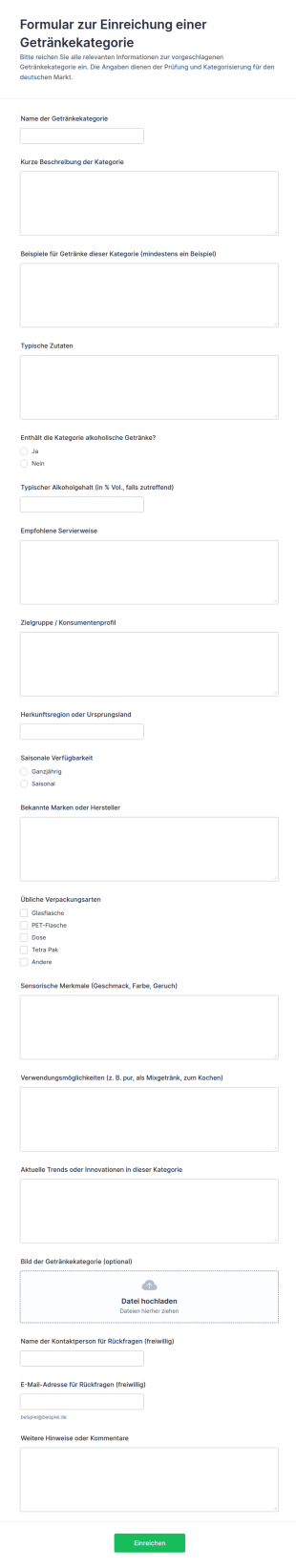 Getränkekategorie Einreichungsformular