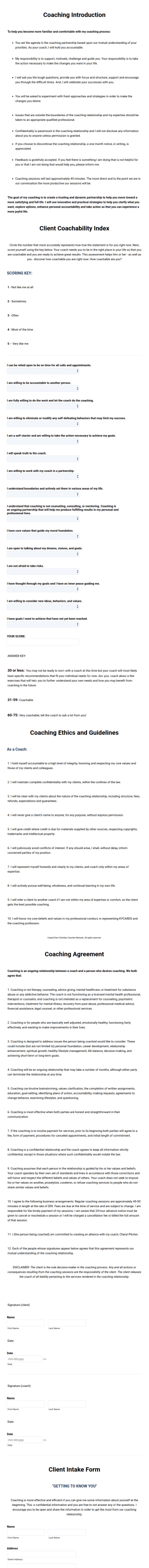 New Coaching Clients Initial Assessment Form Template