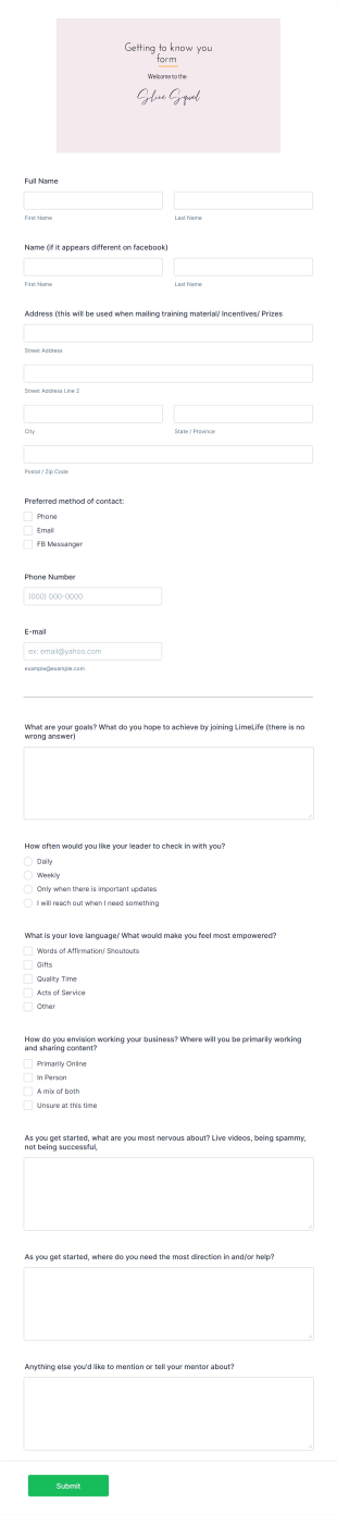 Shine Squad Form Template