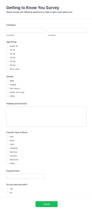 Getting To Know You Survey Form Template