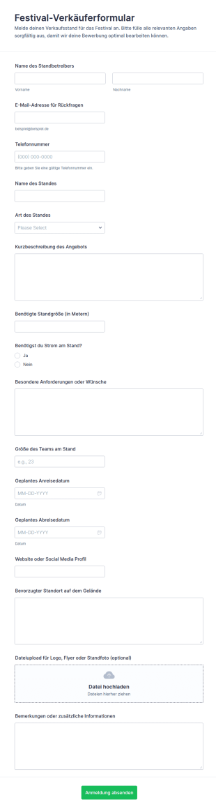 Gewerbeanbieter Anmeldeformular Für Das Festival