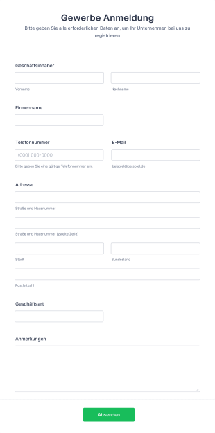Gewerbe Anmeldung Form Template