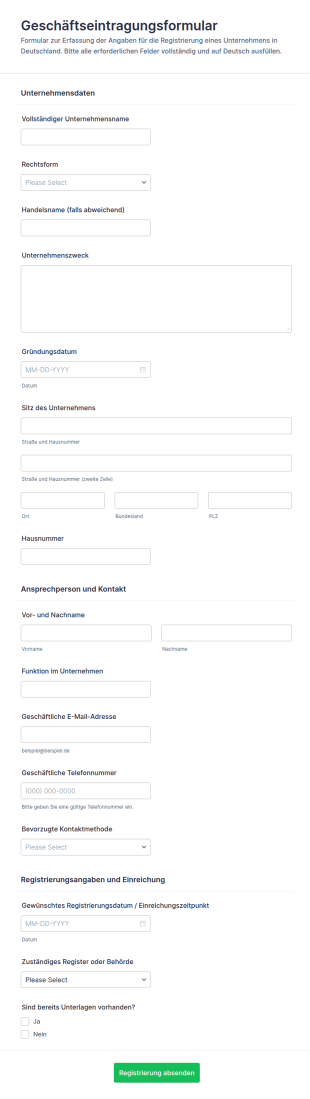 Gewerbegründungsformular