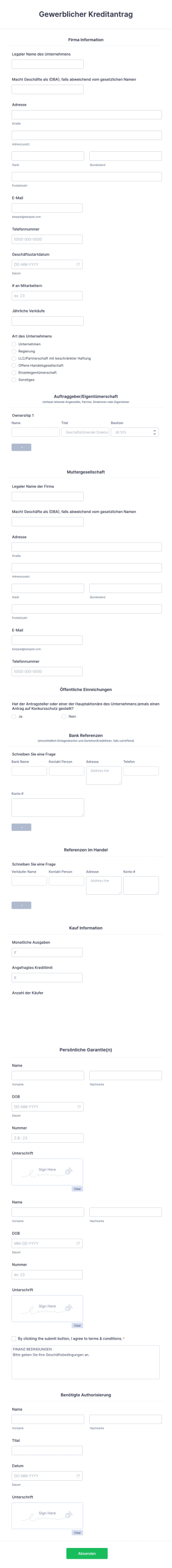 Gewerblicher Kreditantrag
