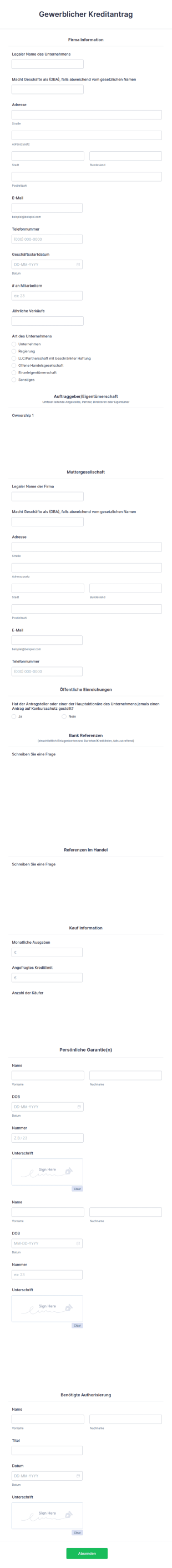 Gewerblicher Kreditantrag