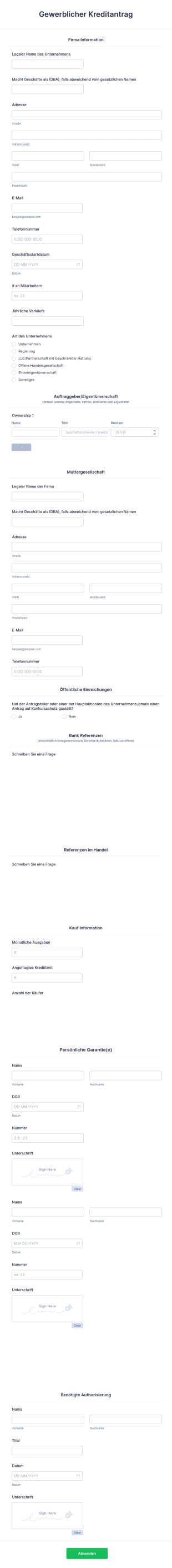 Gewerblicher Kreditantrag