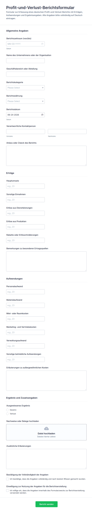 Gewinn Und Verlustrechnung Formular