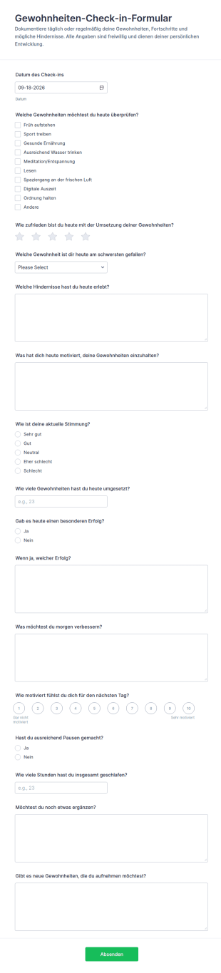 Gewohnheits Check In Formular