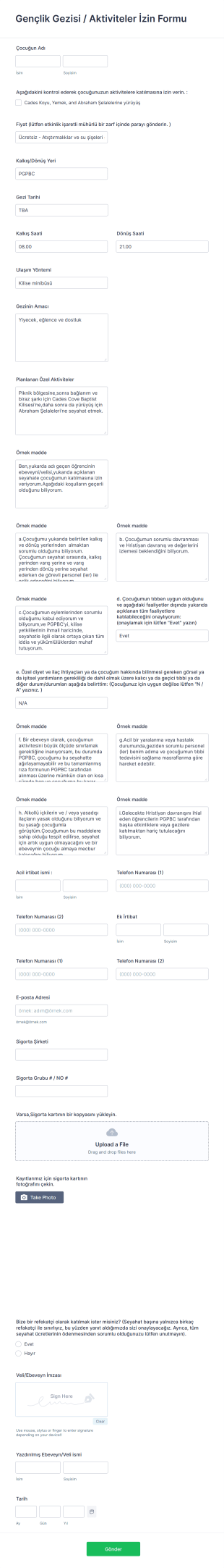 Gezi İzin Form Template