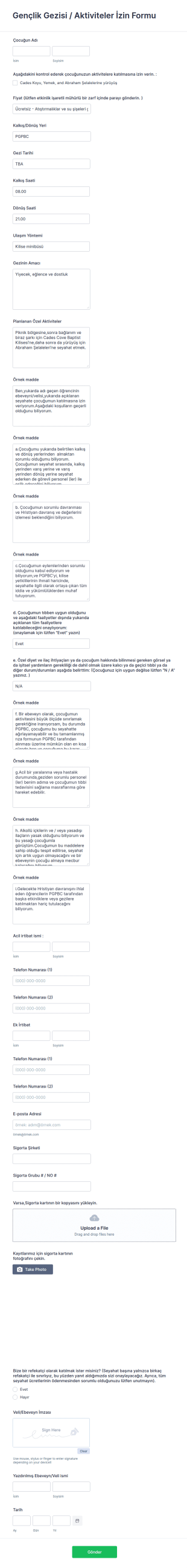 Gezi İzin Form Şablonu