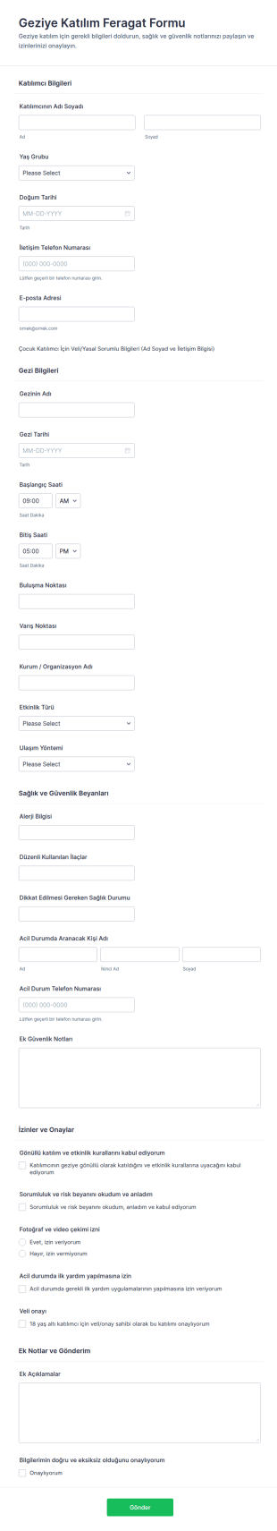 Gezi Katılım Vazgeçme Form Şablonu