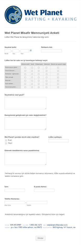 Gezi Katılımcıları Memnuniyet Anketi Form Şablonu