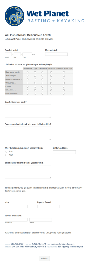 Gezi Katılımcıları Memnuniyet Anketi Form Şablonu