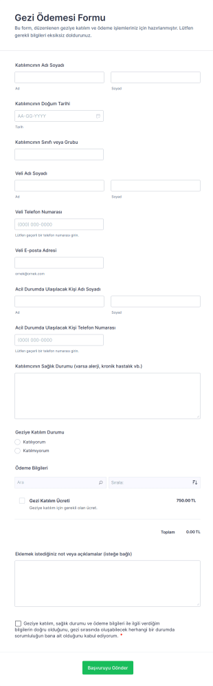 Gezi Ödemesi Form Şablonu