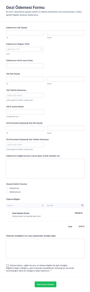 Gezi Ödemesi Form Şablonu