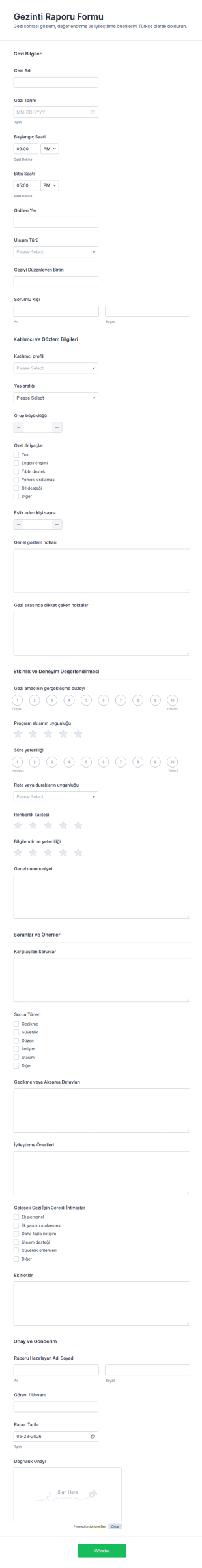 Gezi Raporu Anketi Form Şablonu