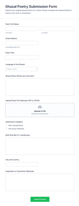 Ghazal Poetry Submission Form Template