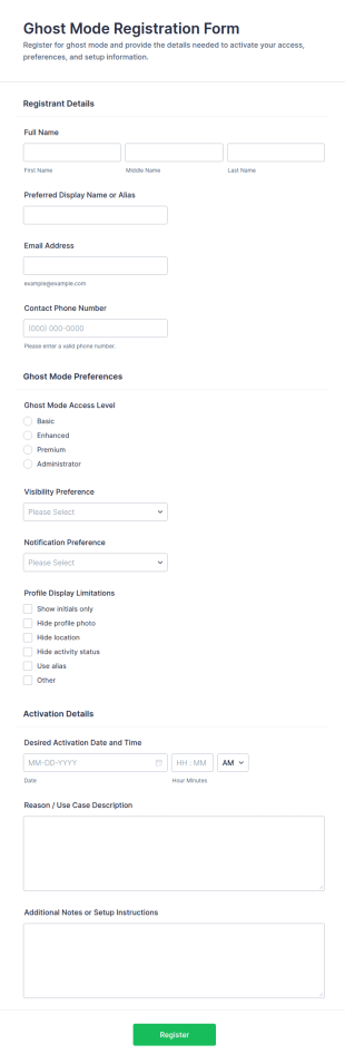 Ghost Mode Registration Form Template