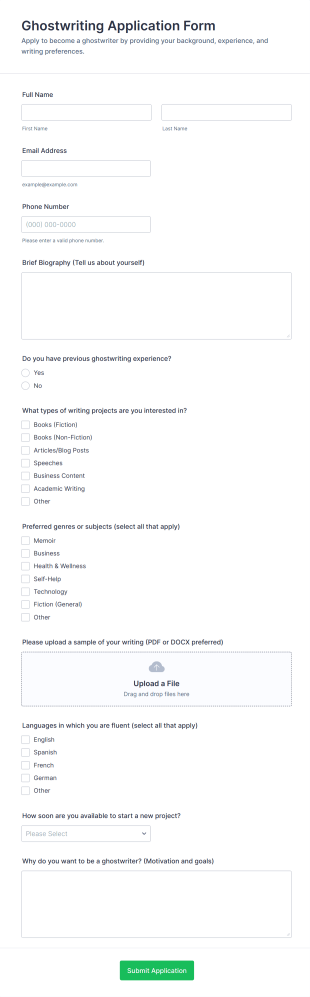 Ghostwriting Application Form Template