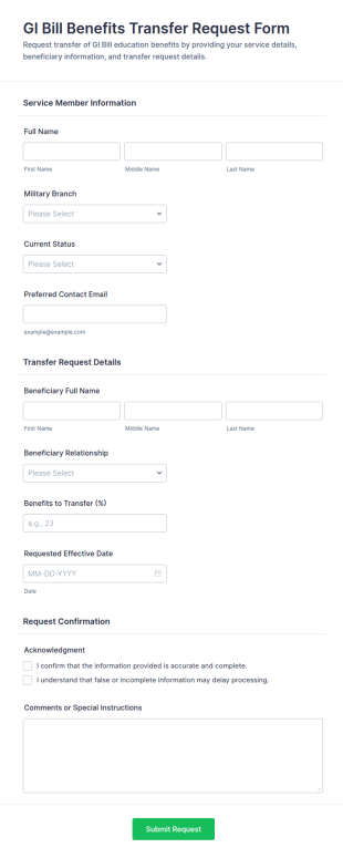 GI Bill Benefits Transfer Request Form Template