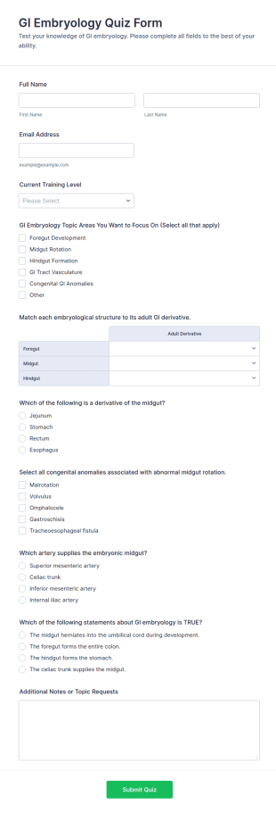 GI Embryology Quiz Form Template