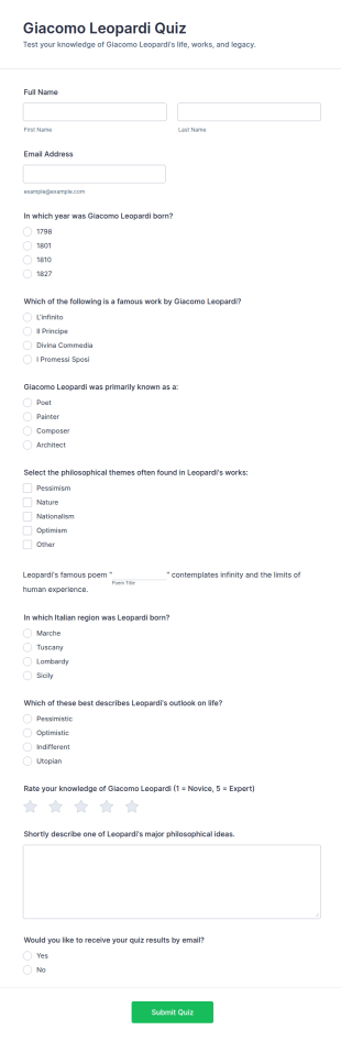 Giacomo Leopardi Quiz Form Template