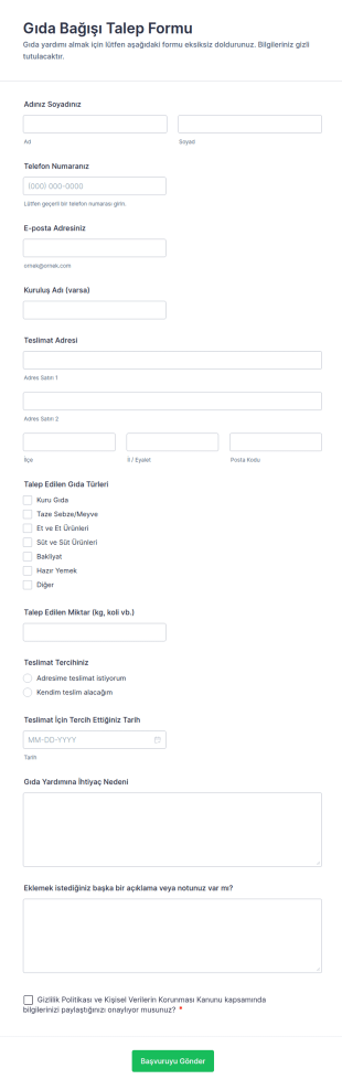 Gıda Bağışı Talep Form Şablonu