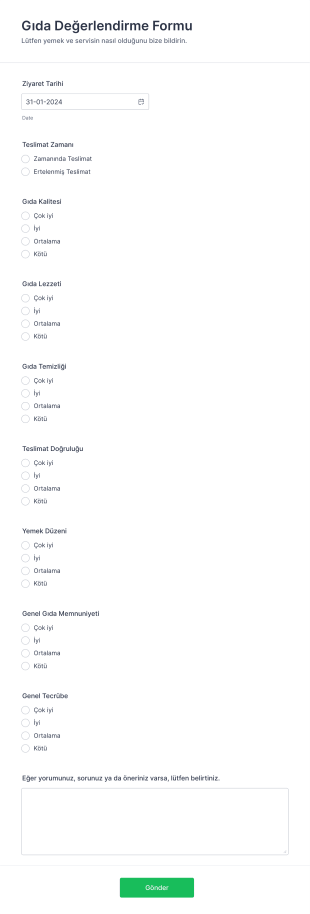 Yemek Memnuniyet Anketi Form Template