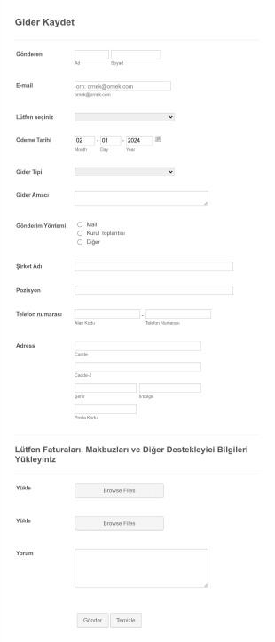 Gider Takip Form Template