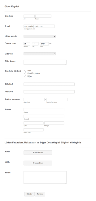 Gider Takip Form Şablonu