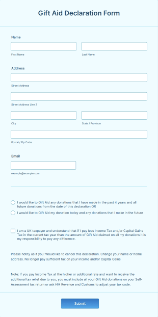 Gift Aid Declaration Form Template