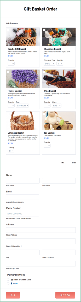 Gift Basket Order Form Template