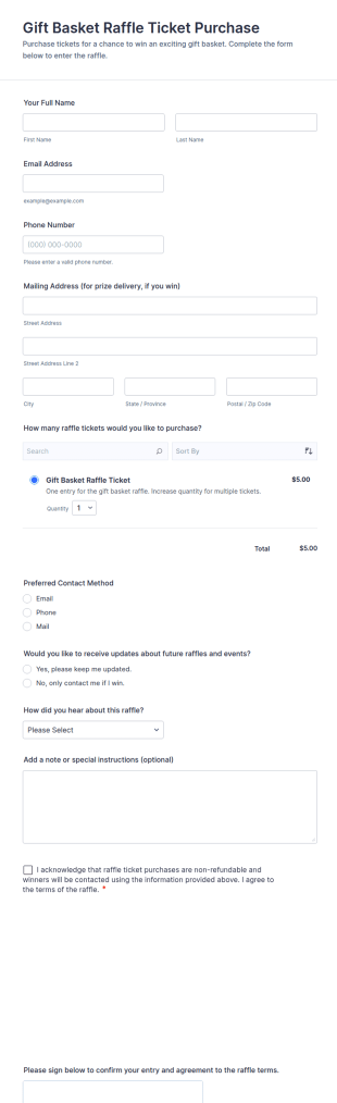 Gift Basket Raffle Ticket Purchase Form Template