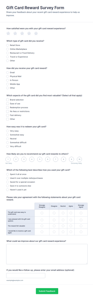 Gift Card Reward Survey Form Template