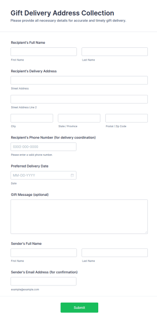 Gift Delivery Address Collection Form Template