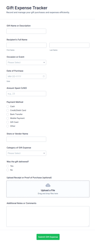 Gift Expense Tracker Form Template