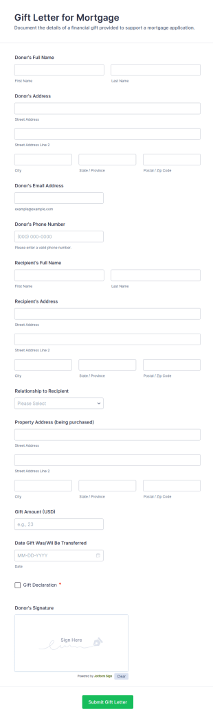 Gift Letter For Mortgage Form Template