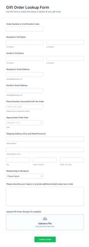 Gift Order Lookup Form Template