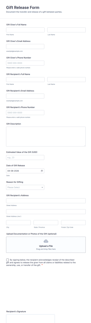 Gift Release Form Template