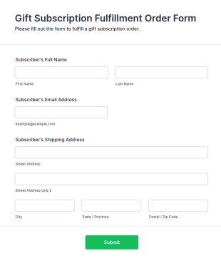 Gift Subscription Fulfillment Order Form Template