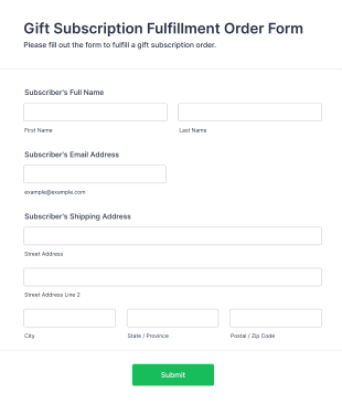 Gift Subscription Fulfillment Order Form Template