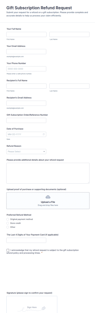 Gift Subscription Refund Request Form Template