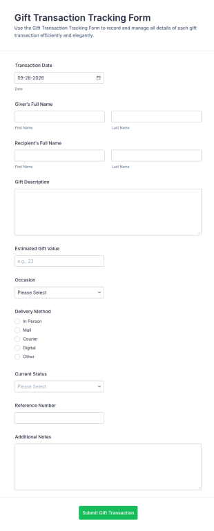 Gift Transaction Tracking Form Template